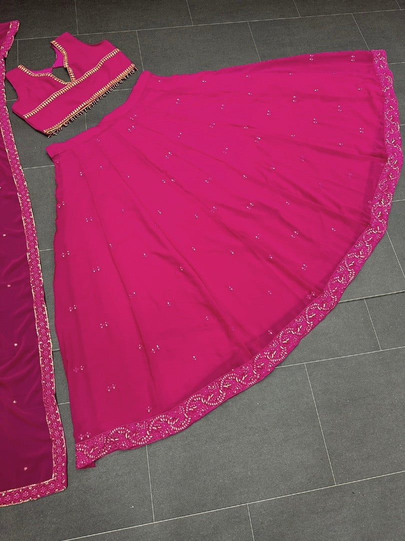 Pink georgette embroidery worked lehenga choli