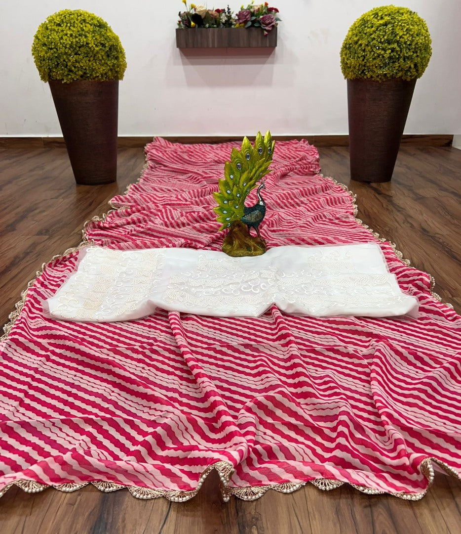 Pink georgette laheriya printed saree