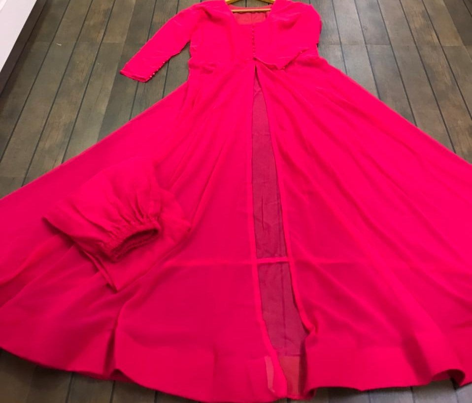 Pink georgette party wear anarkali gown with bottom