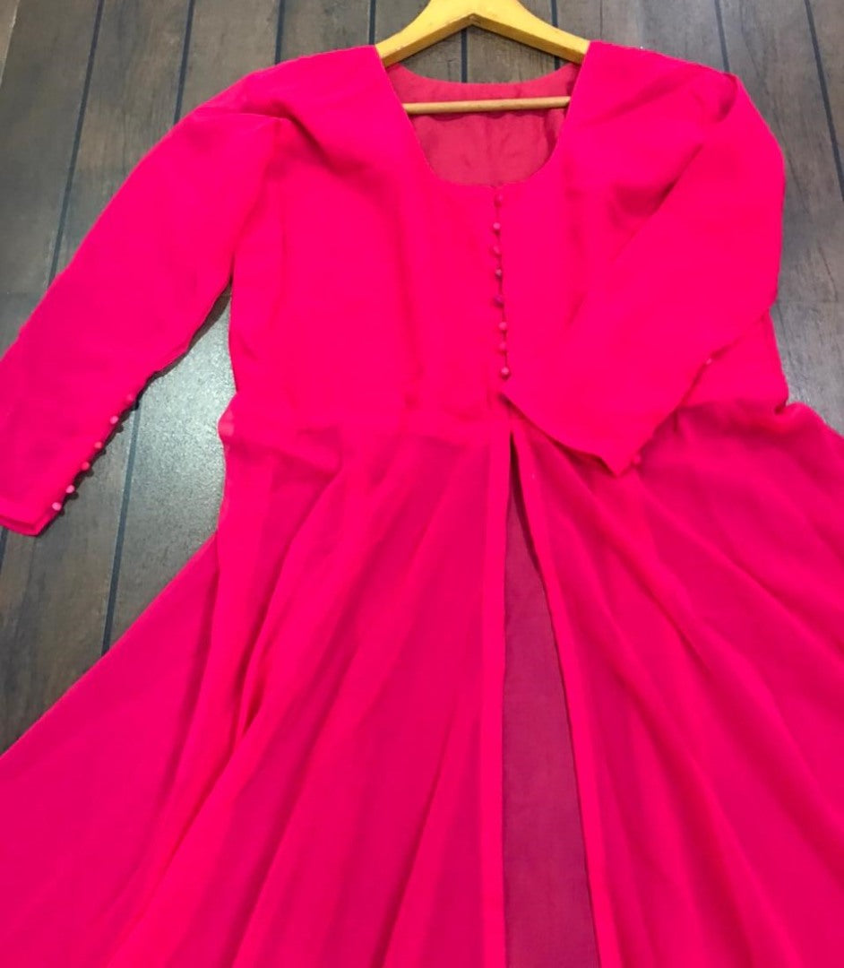 Pink georgette party wear anarkali gown with bottom