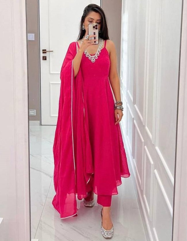 Pink georgette plain long anarkali gown