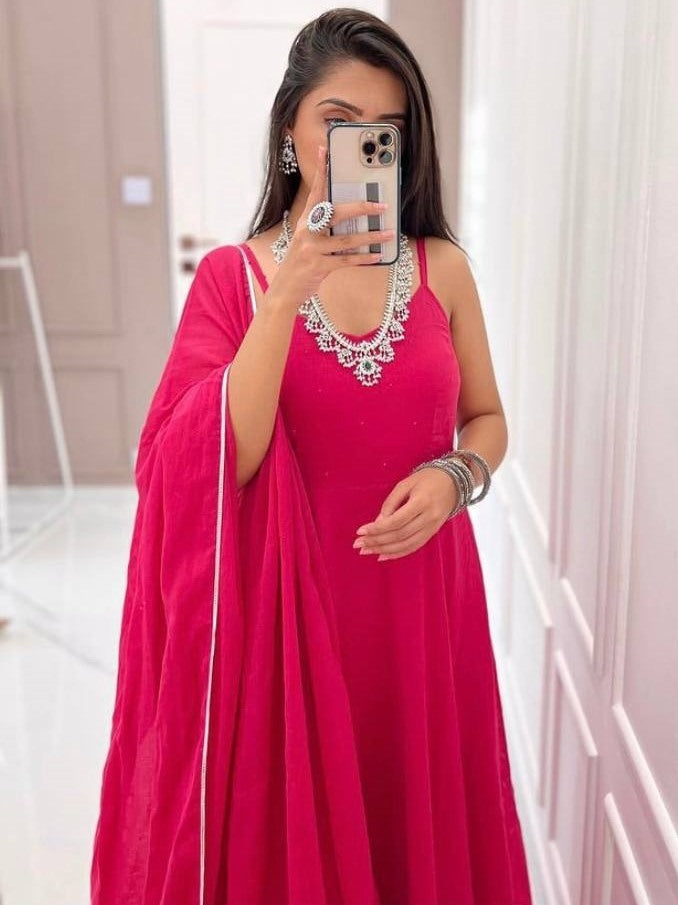 Pink georgette plain long anarkali gown