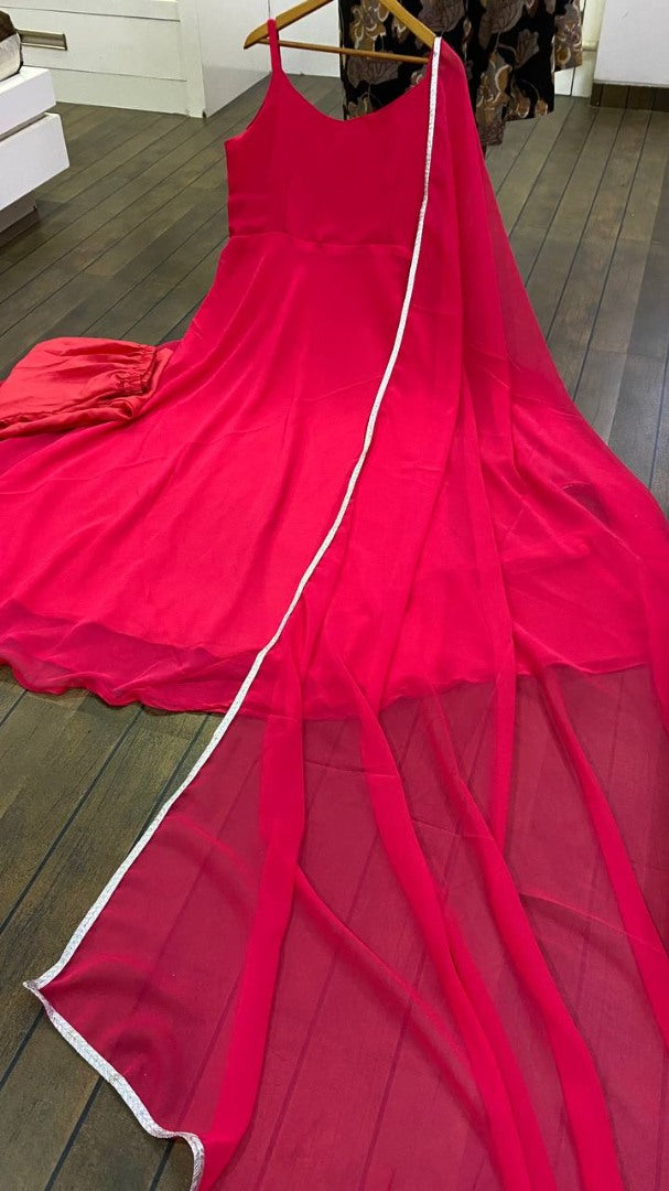 Pink georgette plain long anarkali gown
