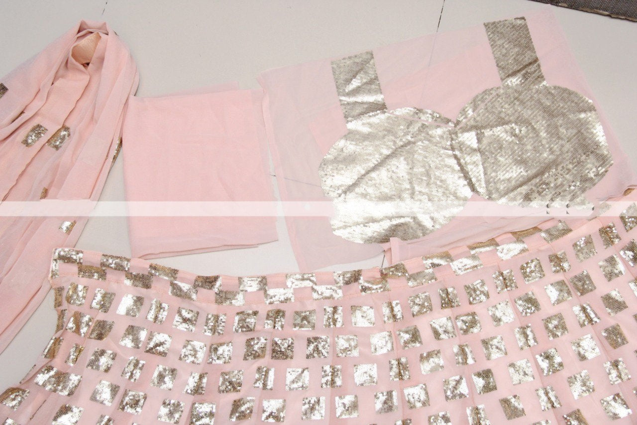 Pink georgette sequence thread work lehenga choli