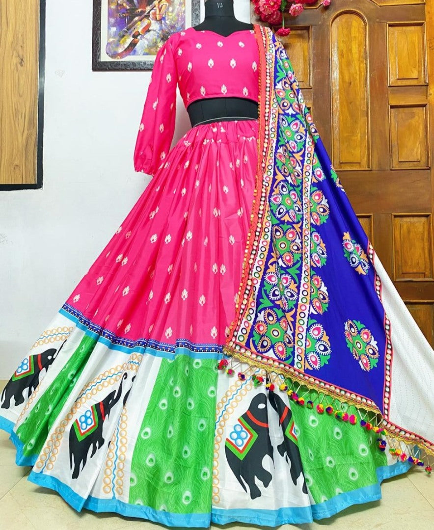Pink heavy butter silk digital printed work lehenga choli