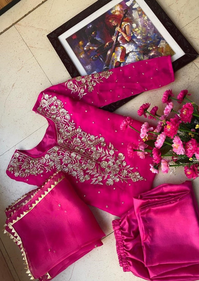 Pink heavy georgette embroidered work salwar suit