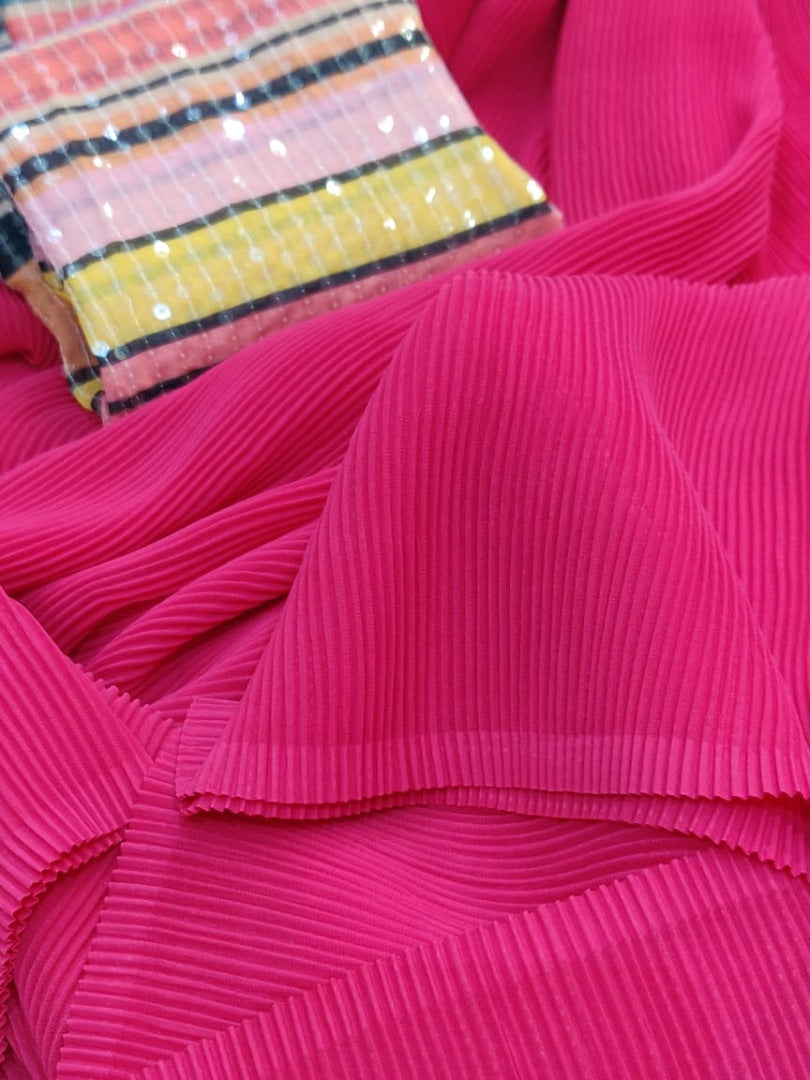 Pink heavy georgette pattern work fancy saree