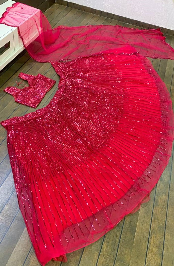 Pink net sequence work party wear lehenga choli