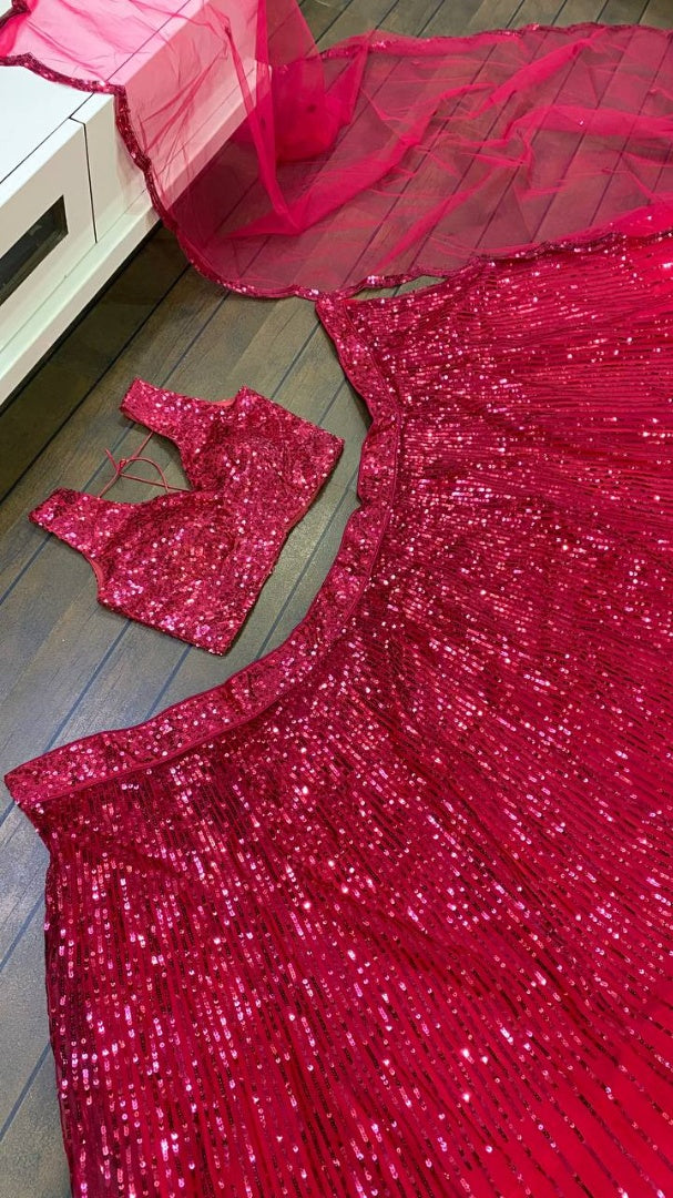 Pink net sequence work party wear lehenga choli