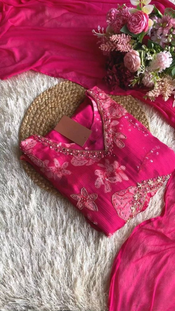 Pink print and handwork nayra alia cut suit