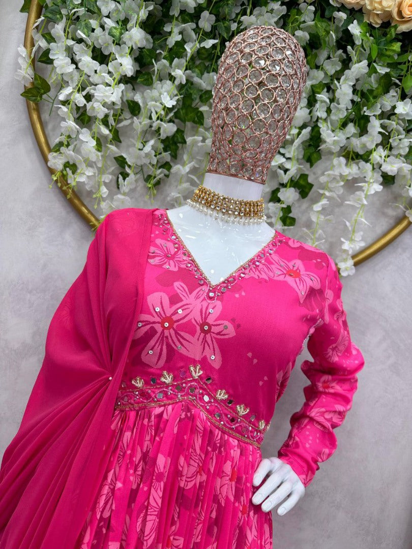 Pink print and handwork nayra alia cut suit