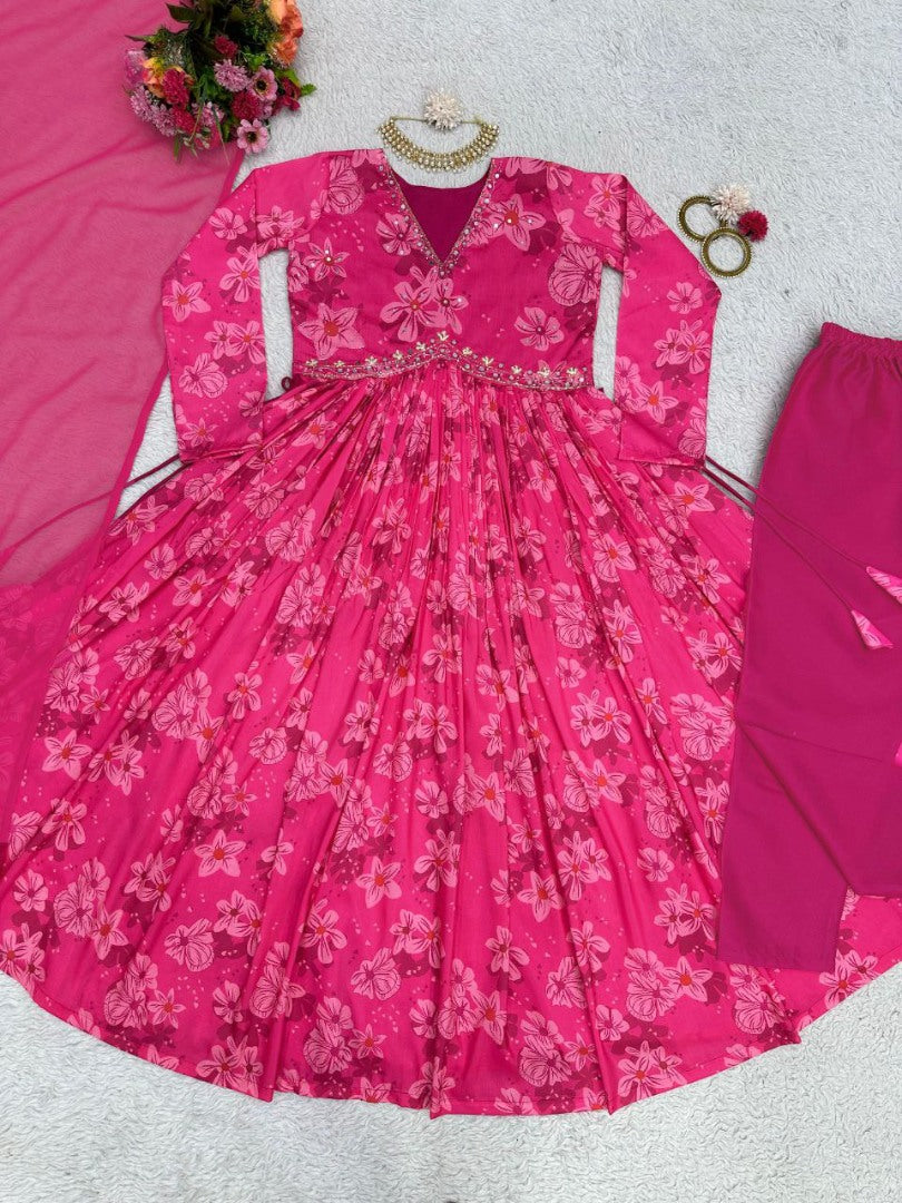 Pink print and handwork nayra alia cut suit