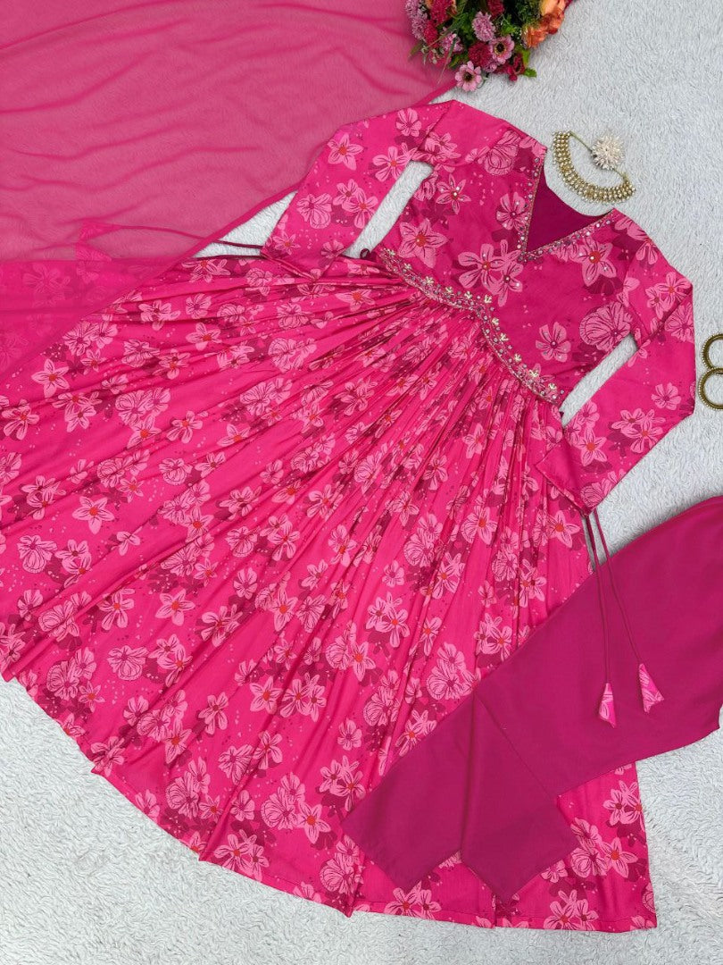 Pink print and handwork nayra alia cut suit