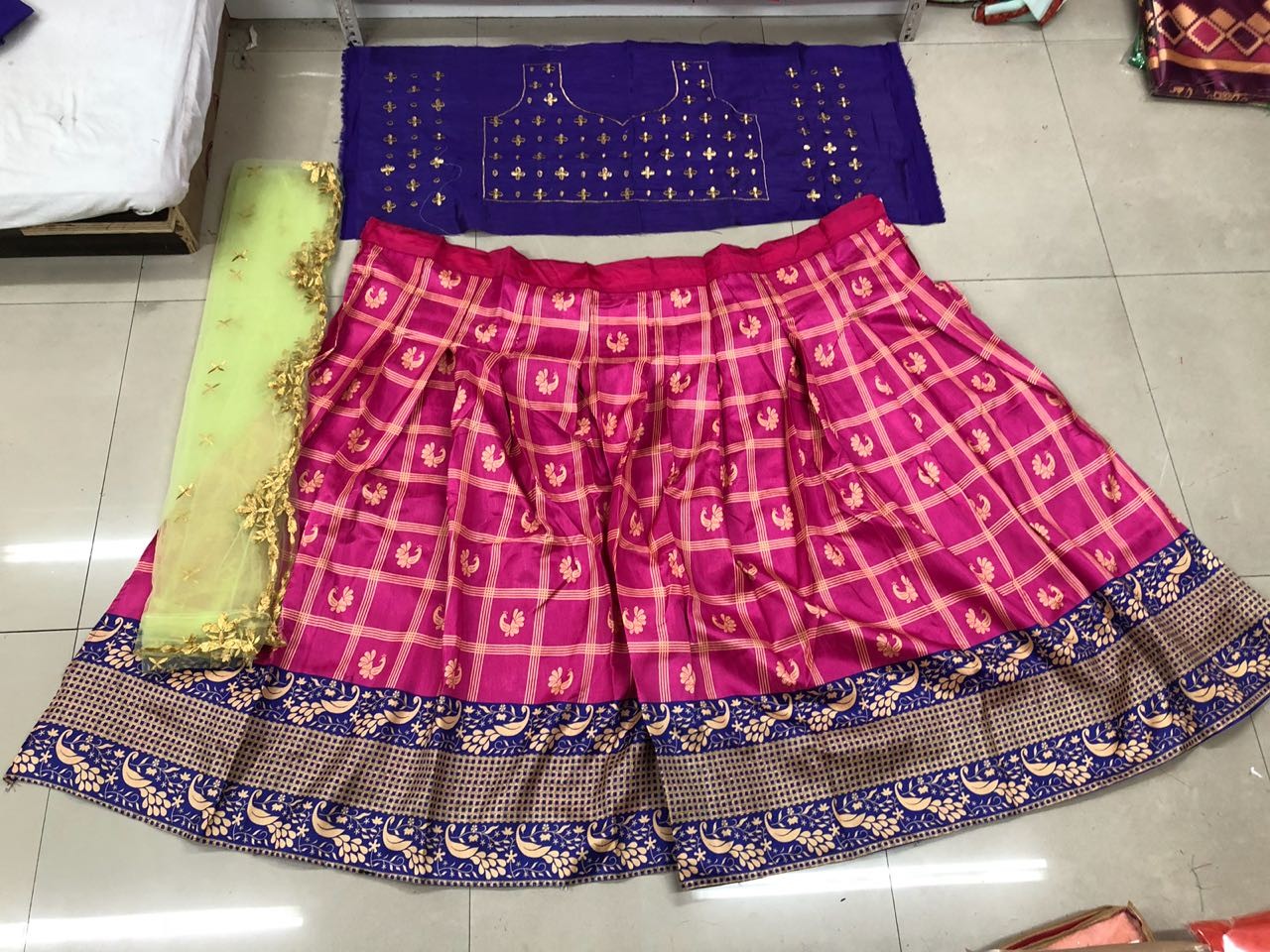pink printed banglori silk festival lehenga choli