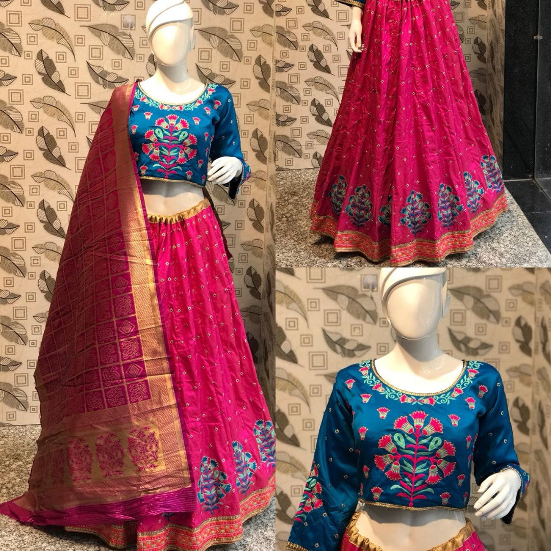 pink silk embroidered traditional festival wear lehenga choli