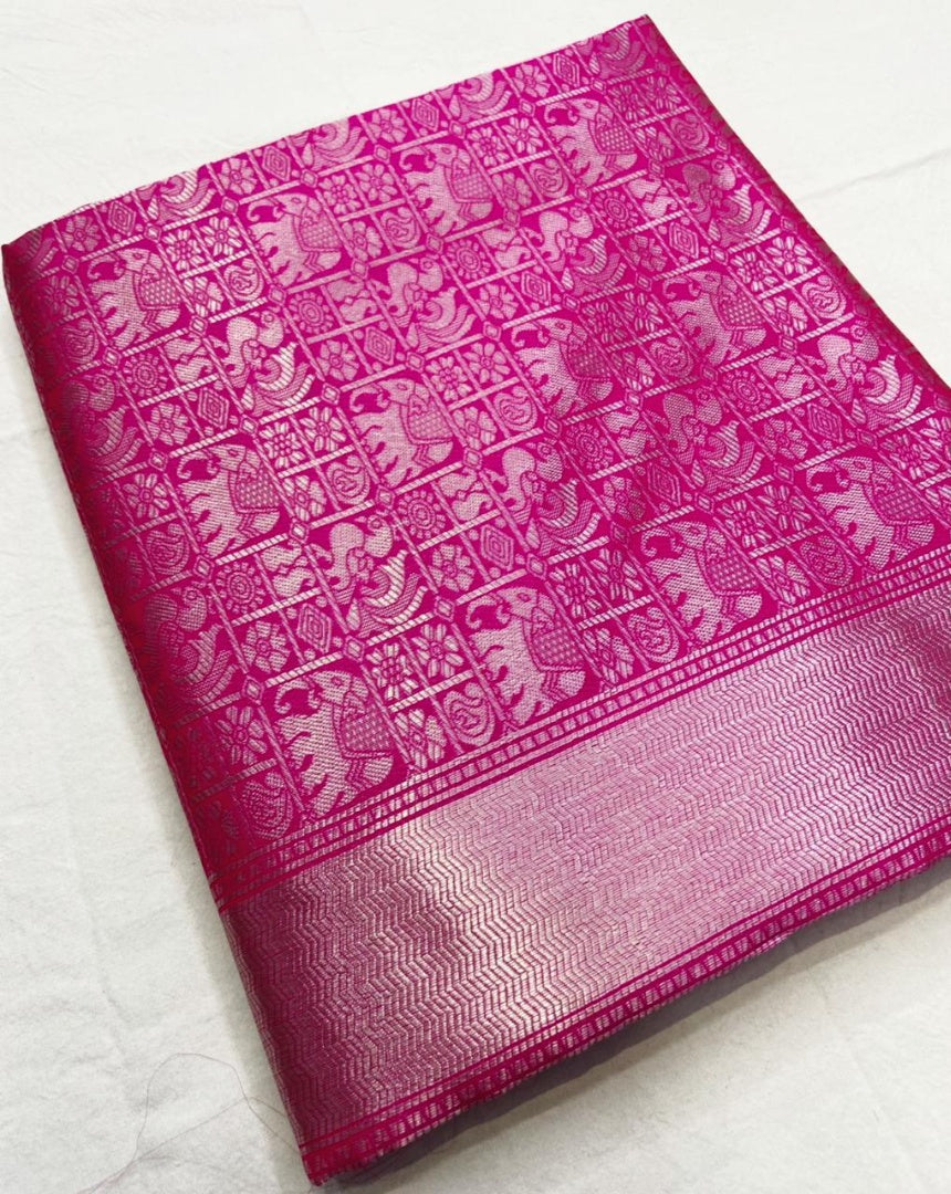 Pink silk zari weaving ceremonial saree