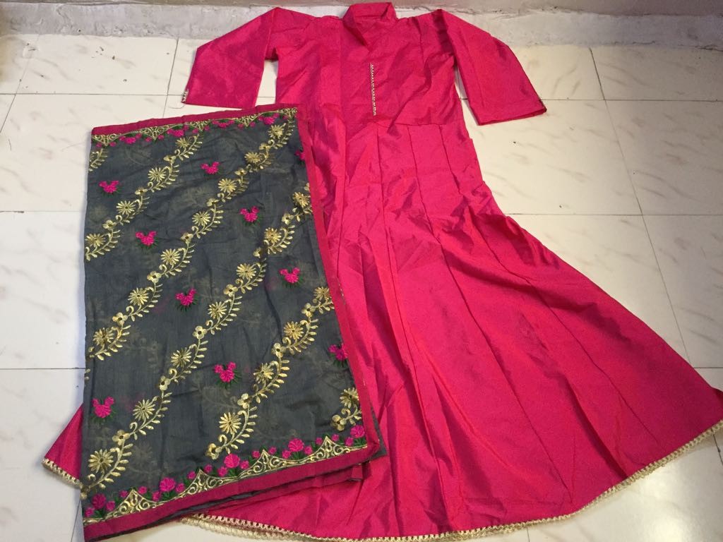 pink tapeta silk partywear anarkali suit