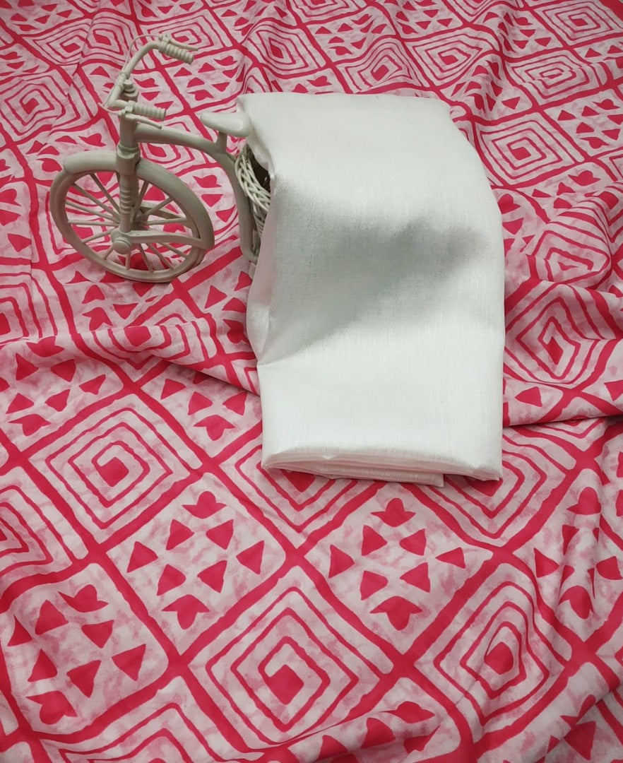 Pink vichitra silk digital printed saree