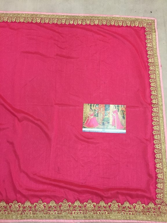 Pink vichitra silk embroidered designer wedding saree