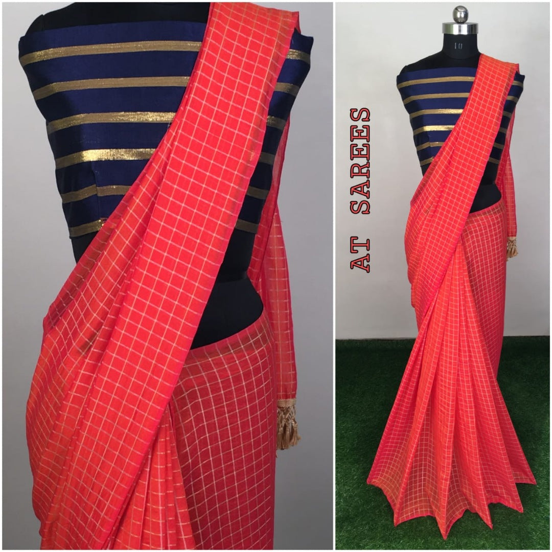 Pink zany silk small chex saree