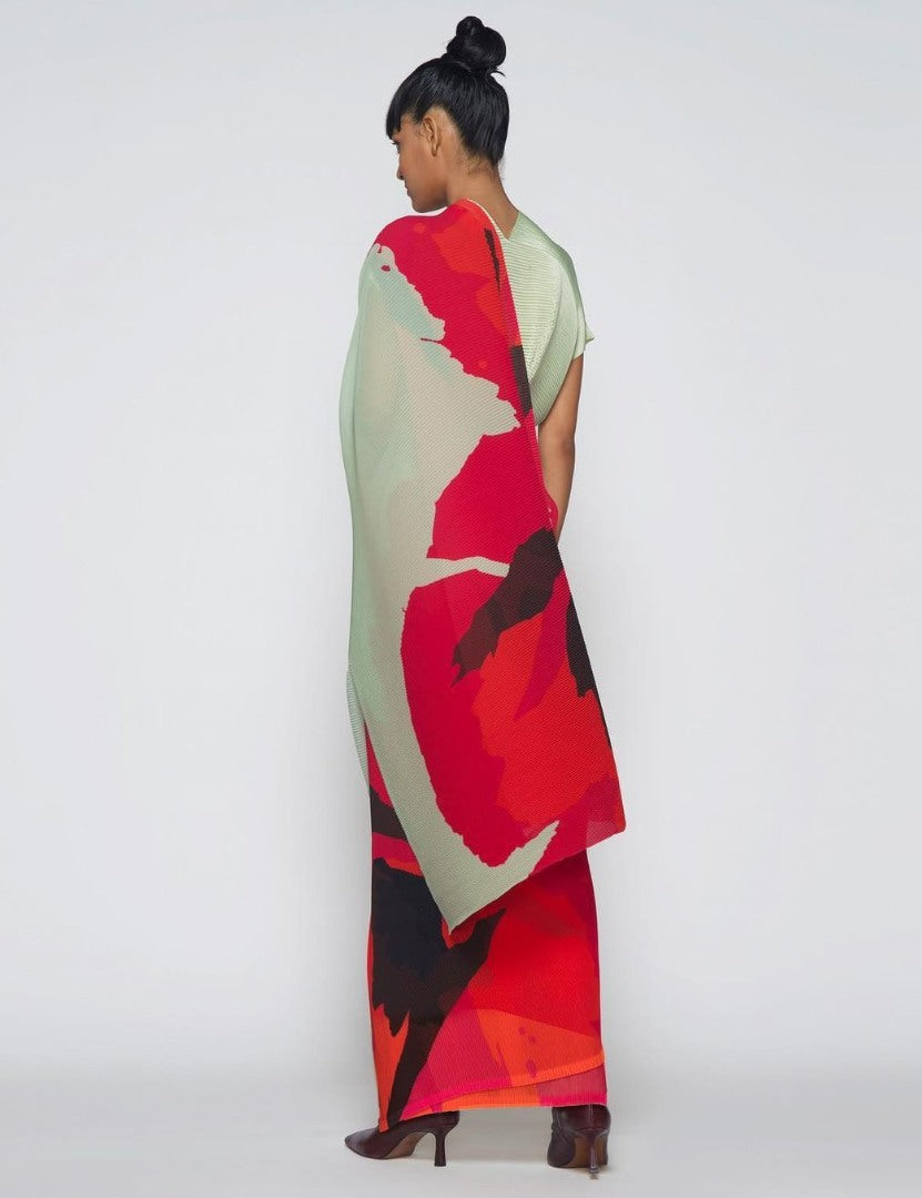 Pista green and red georgette printed pleated saree