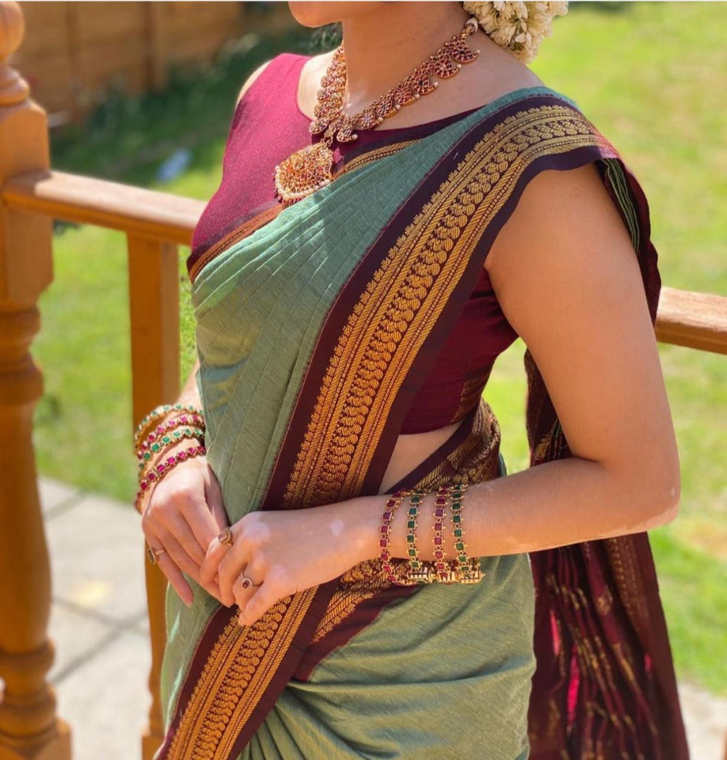 Pista green banarasi silk jacquard work saree