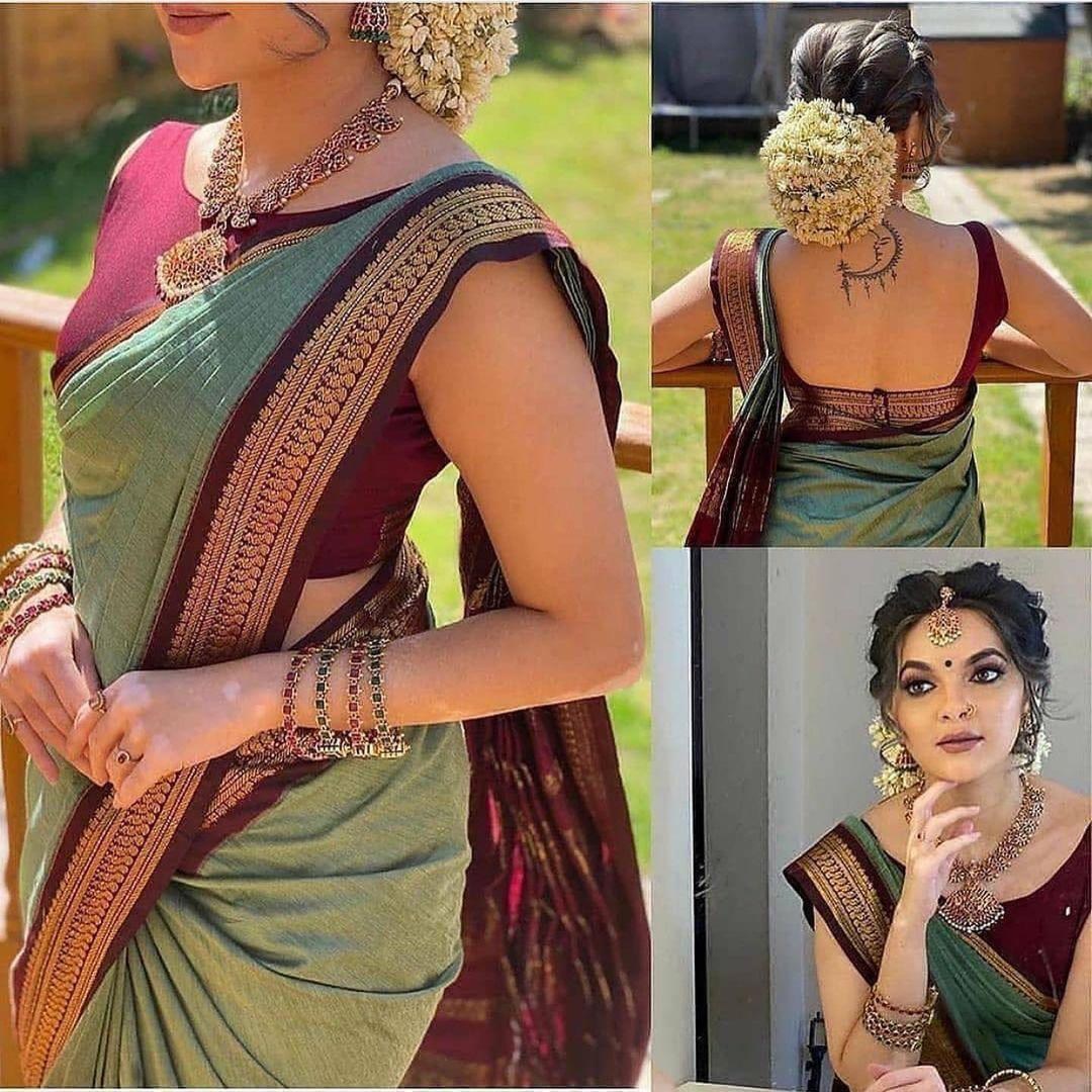 Pista green banarasi silk jacquard work saree