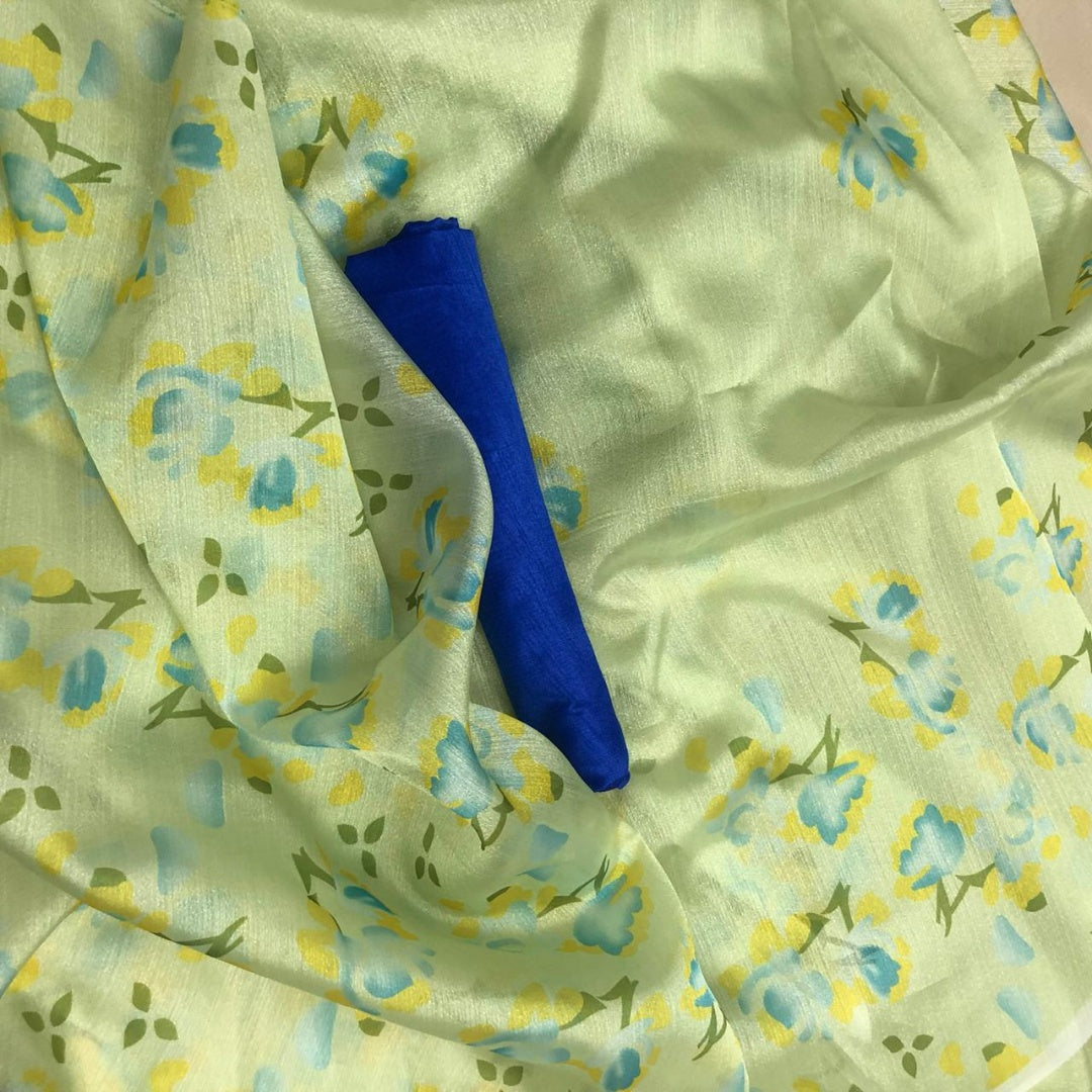 Pista green digital printed khadi organza saree