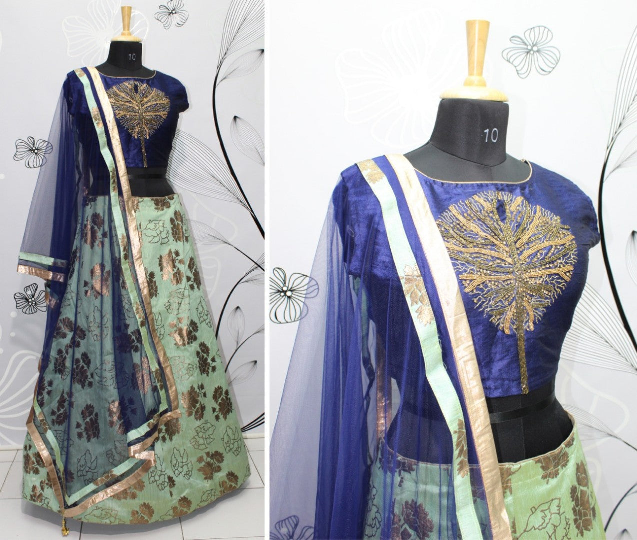 pista green foil printed festival wear lehenga choli