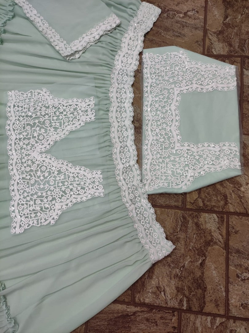 Pista green georgette embroidered lehenga choli