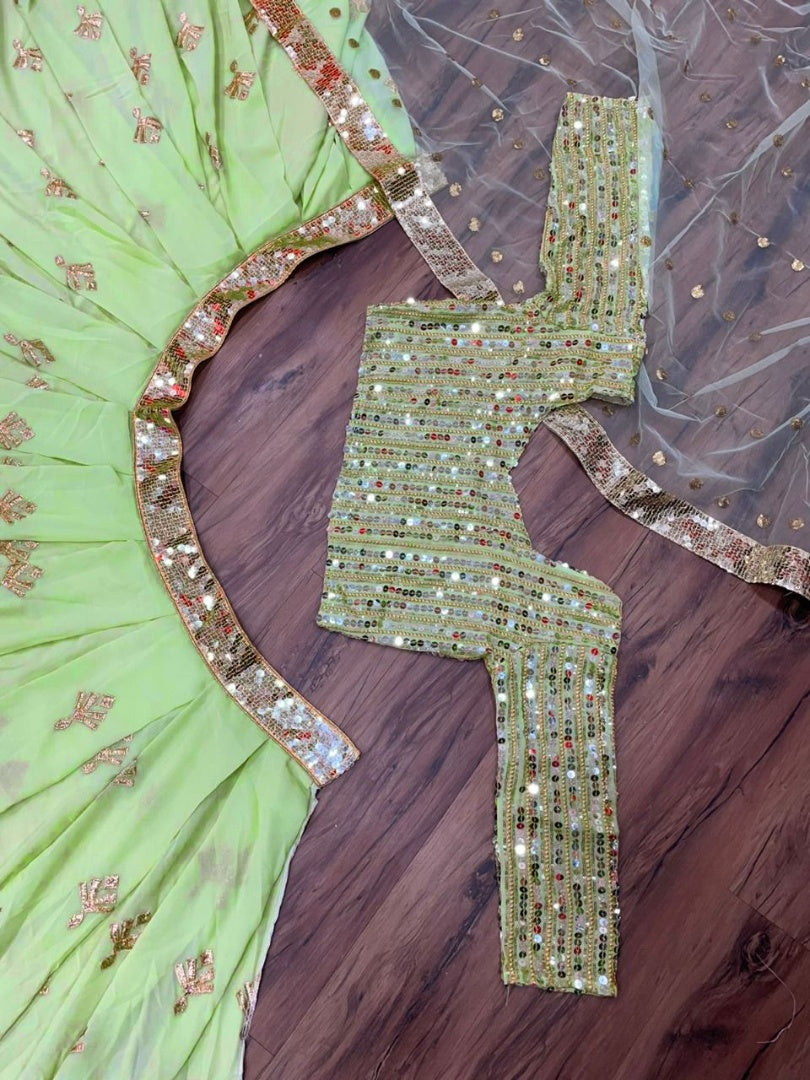 Pista green georgette heavy embroidered wedding lehenga choli