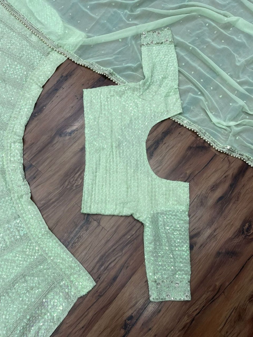 Pista green georgette heavy embroidery work wedding lehenga choli