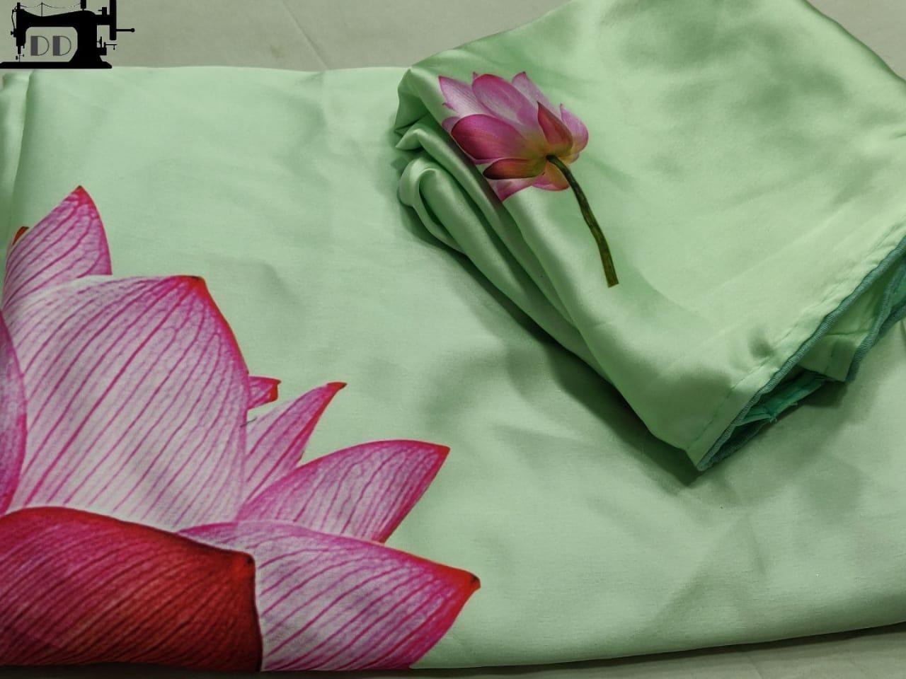 pista green heavy satin digital printed saree