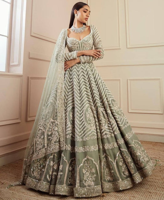 Pista green heavy work designer wedding lehenga choli
