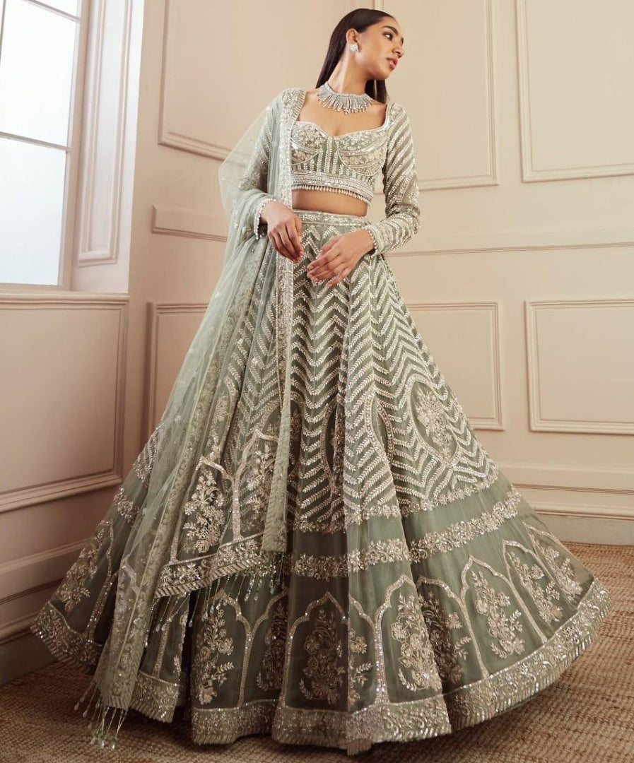 Pista green heavy work designer wedding lehenga choli