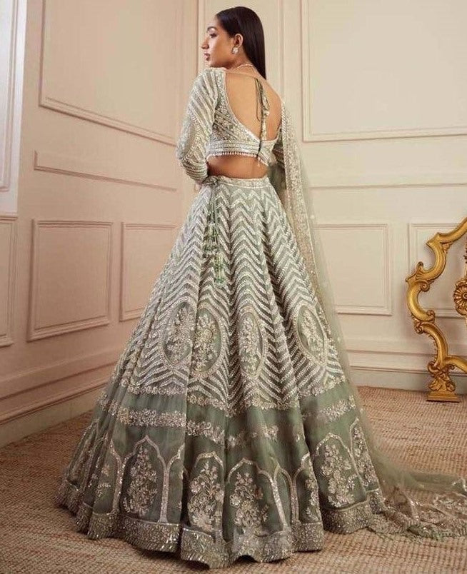 Pista green heavy work designer wedding lehenga choli