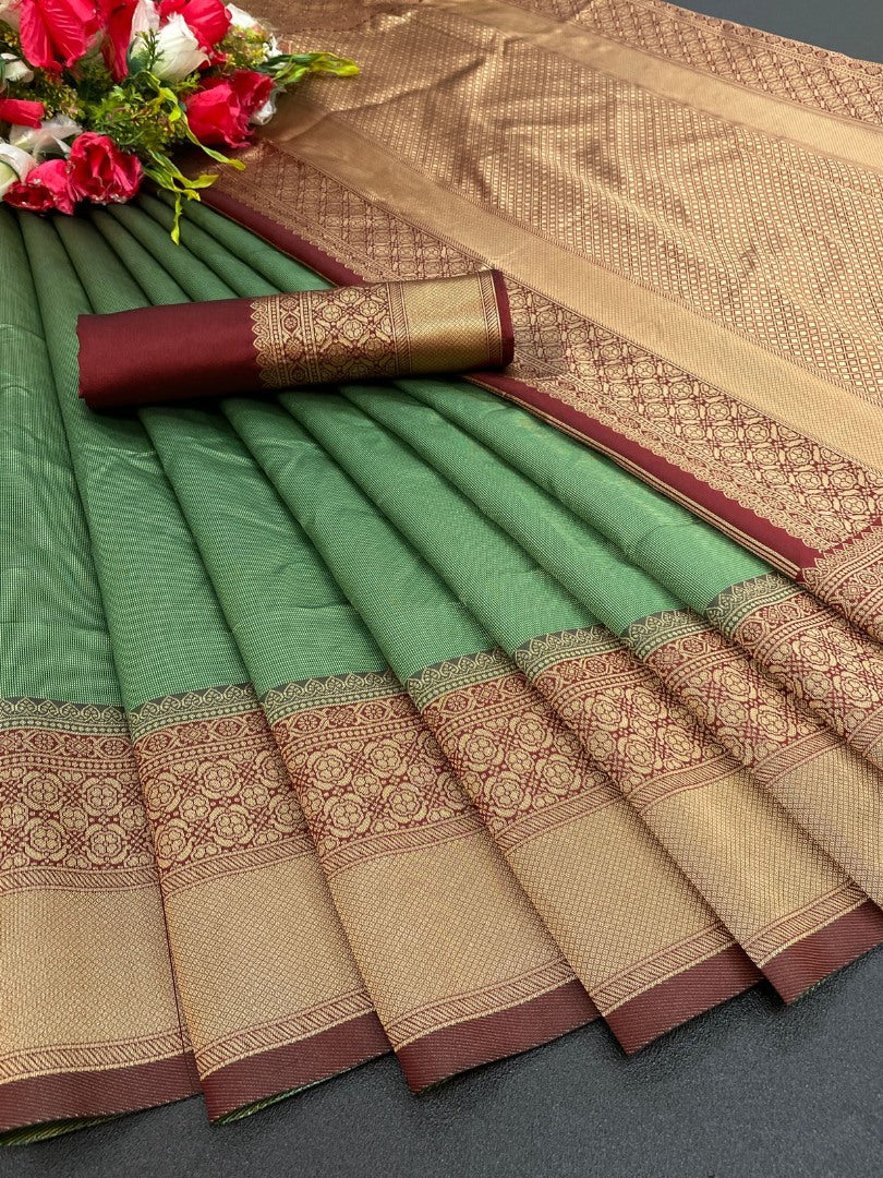 Pista green jacquard weaving banarasi silk saree for wedding