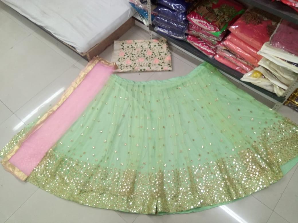 pista green net full sequence work ceremonial lehenga