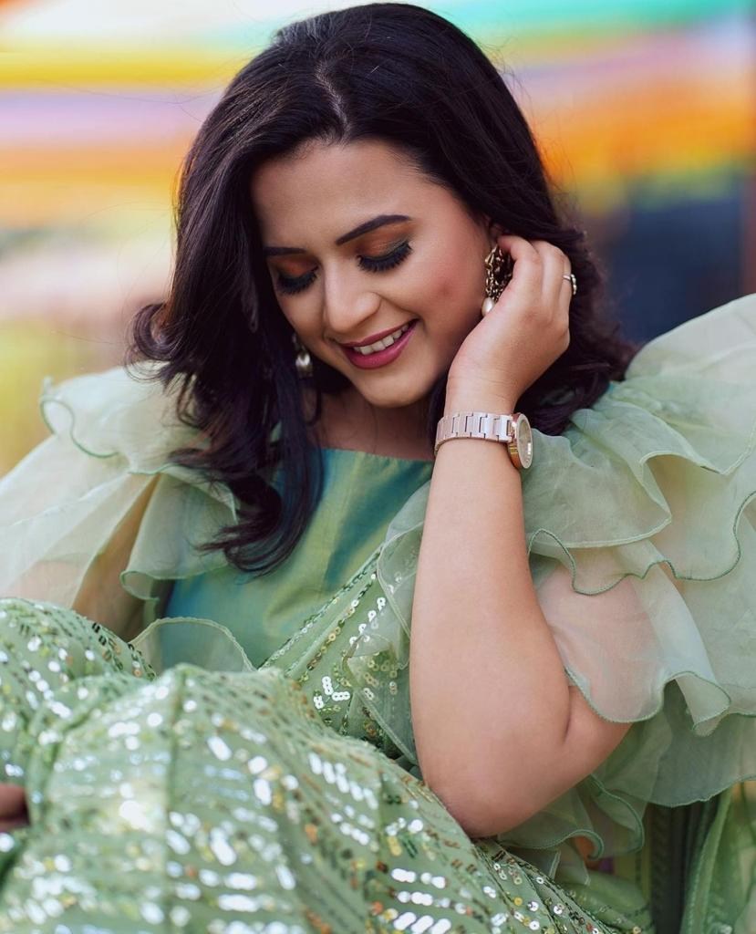 Pista green organza georgette sequence embroidered saree