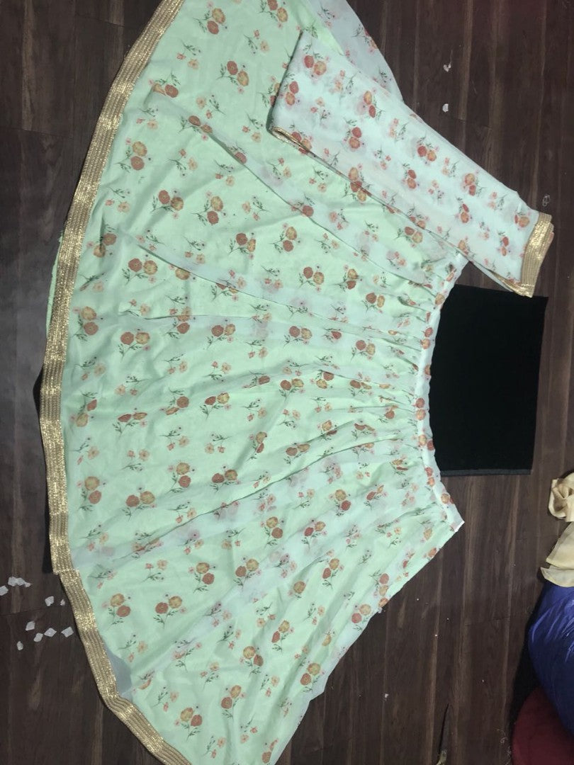 pista green printed georgette festival wear lehenga
