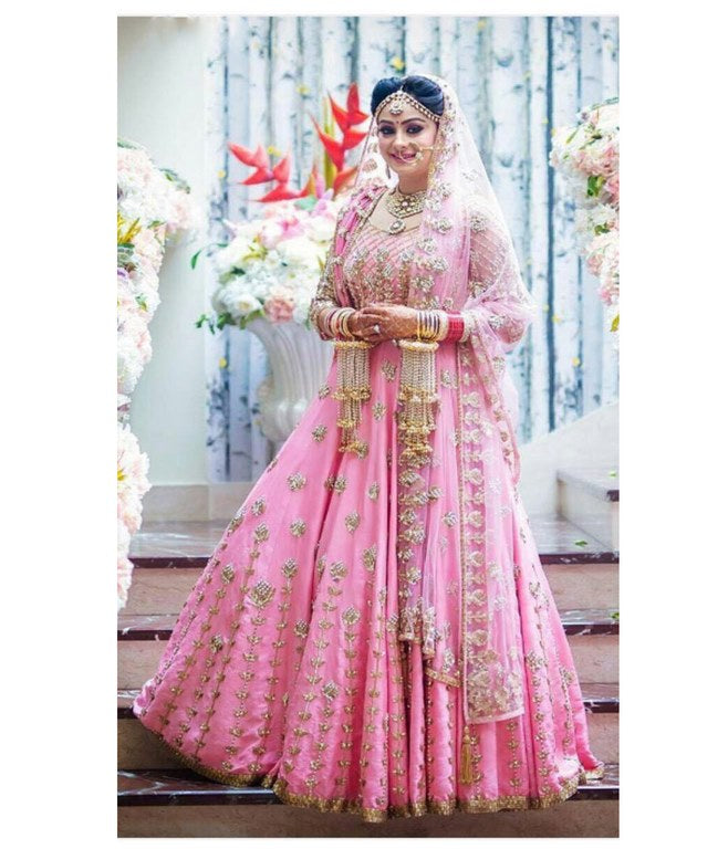 Pretty look gorgeous pink embroidered wedding lehenga
