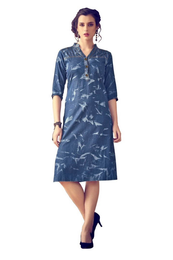 pure cotton washed denim kurti