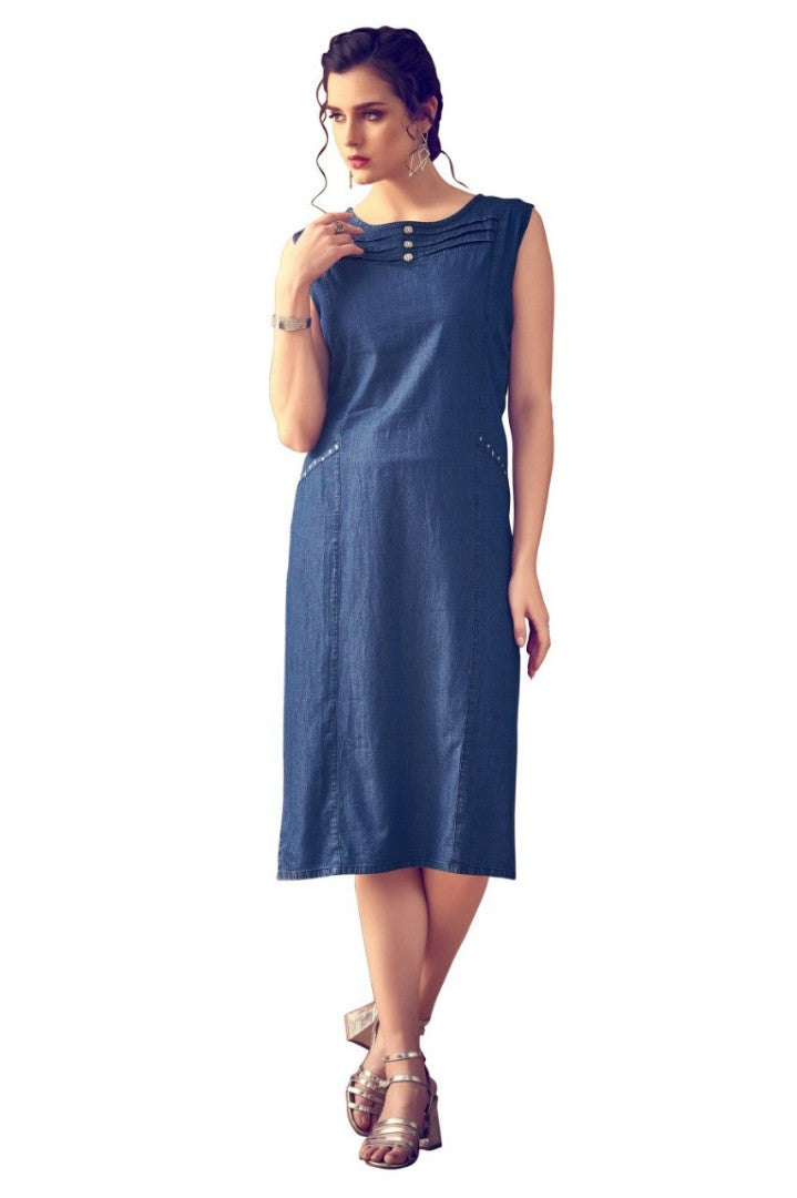 pure cotton washed denim kurti
