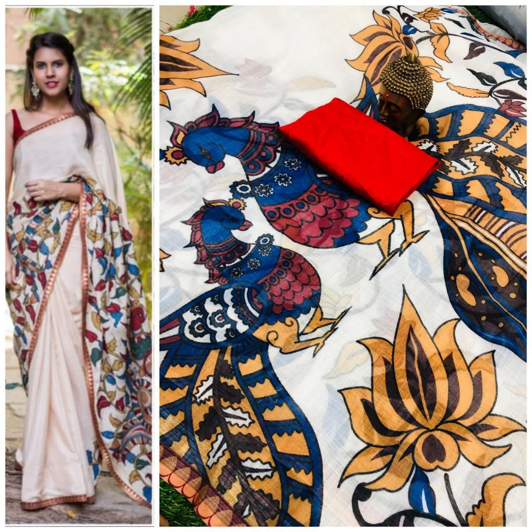 pure linen digital printed saree