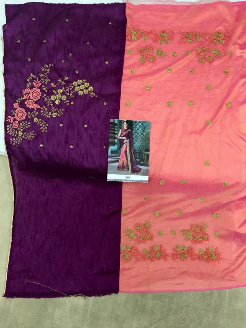 purple and orange sana silk embroidered wedding saree