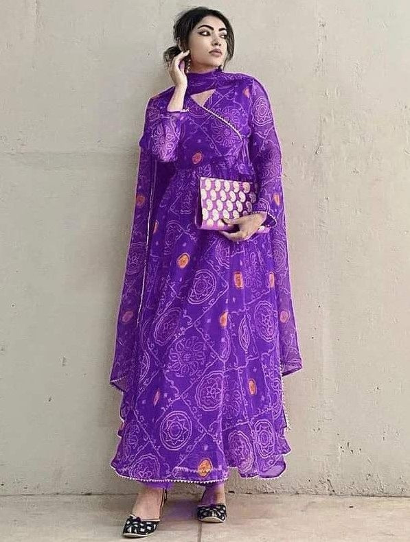 Purple georgette bandhni print casual ethnic gown
