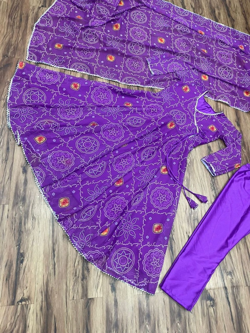Purple georgette bandhni print casual ethnic gown