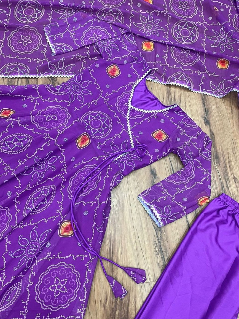 Purple georgette bandhni print casual ethnic gown