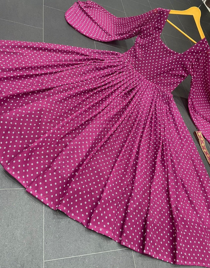 Purple georgette dot printed gown