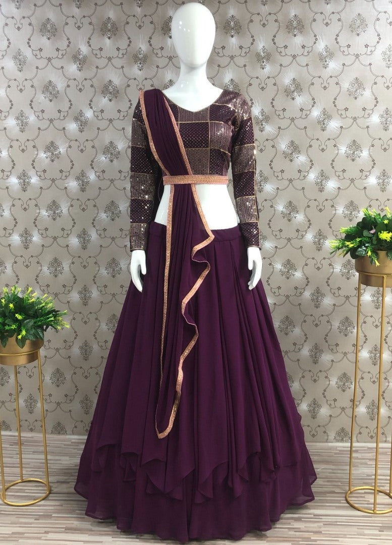 Purple georgette embroidered lehenga for function